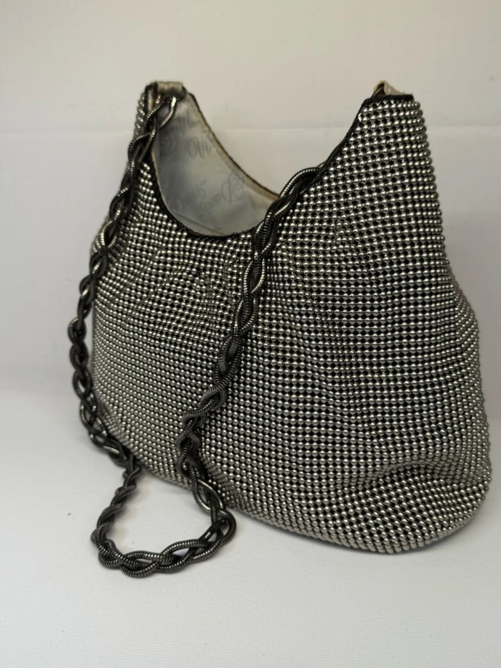 Vintage Whiting & Davis Silver Bubble Mesh Hobo Evening Bag Twisted Chain Y2K